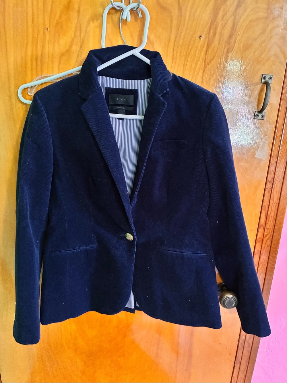 J. Crew Navy Velvet Single-Button Blazer